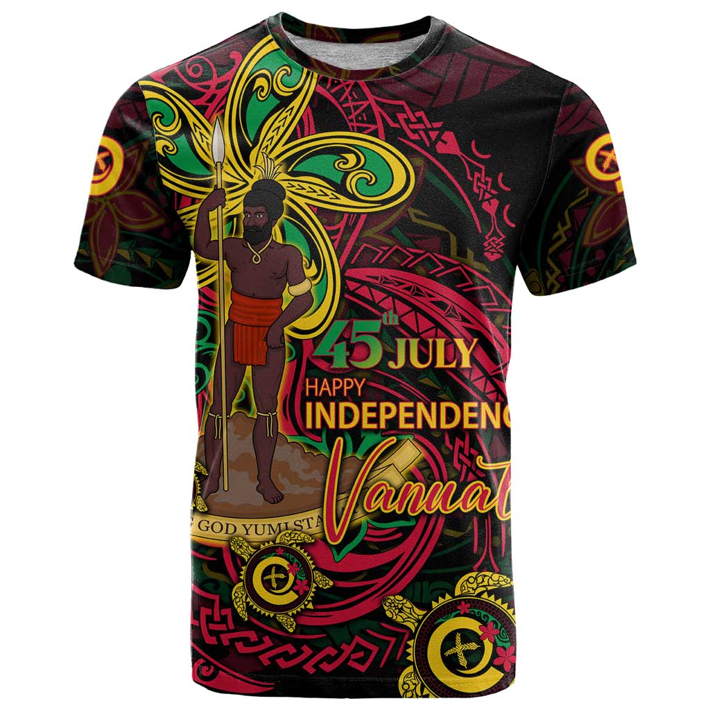Custom Vanuatu 45th Independence Anniversary T Shirt Flower Melanesian Namele Turtle - Polynesian Pride