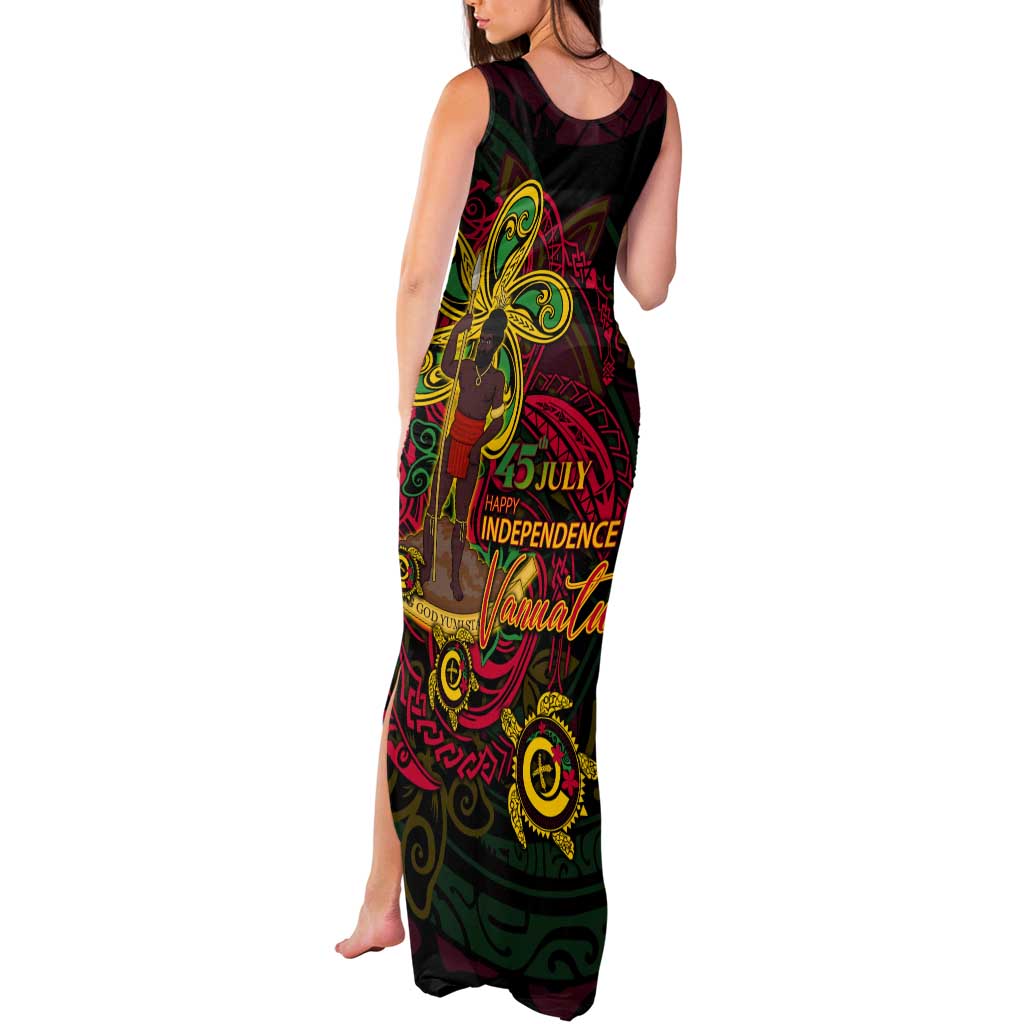Custom Vanuatu 45th Independence Anniversary Tank Maxi Dress Flower Melanesian Namele Turtle - Polynesian Pride