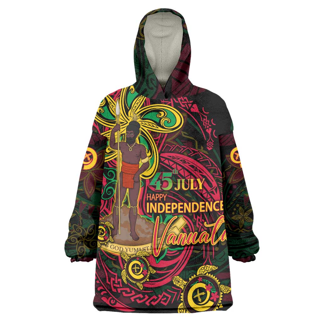 Custom Vanuatu 45th Independence Anniversary Wearable Blanket Hoodie Flower Melanesian Namele Turtle - Polynesian Pride
