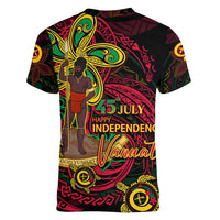 Custom Vanuatu 45th Independence Anniversary Women V-Neck T-Shirt Flower Melanesian Namele Turtle - Polynesian Pride