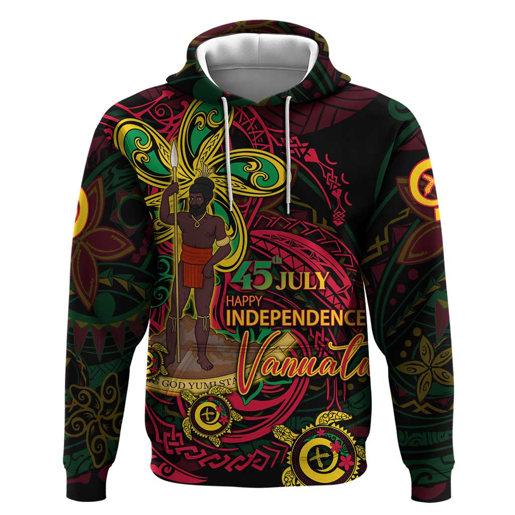 Custom Vanuatu 45th Independence Anniversary Zip Hoodie Flower Melanesian Namele Turtle - Polynesian Pride