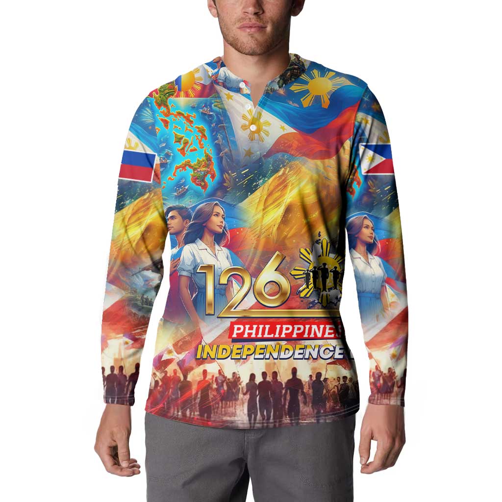 Custom The Philippines 126th Independence Anniversary Button Sweatshirt Art Style - Polynesian Pride