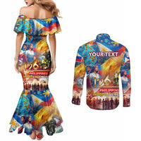 Custom The Philippines 126th Independence Anniversary Couples Matching Mermaid Dress and Long Sleeve Button Shirt Art Style - Polynesian Pride