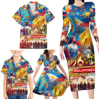 Custom The Philippines 126th Independence Anniversary Family Matching Long Sleeve Bodycon Dress and Hawaiian Shirt Art Style - Polynesian Pride