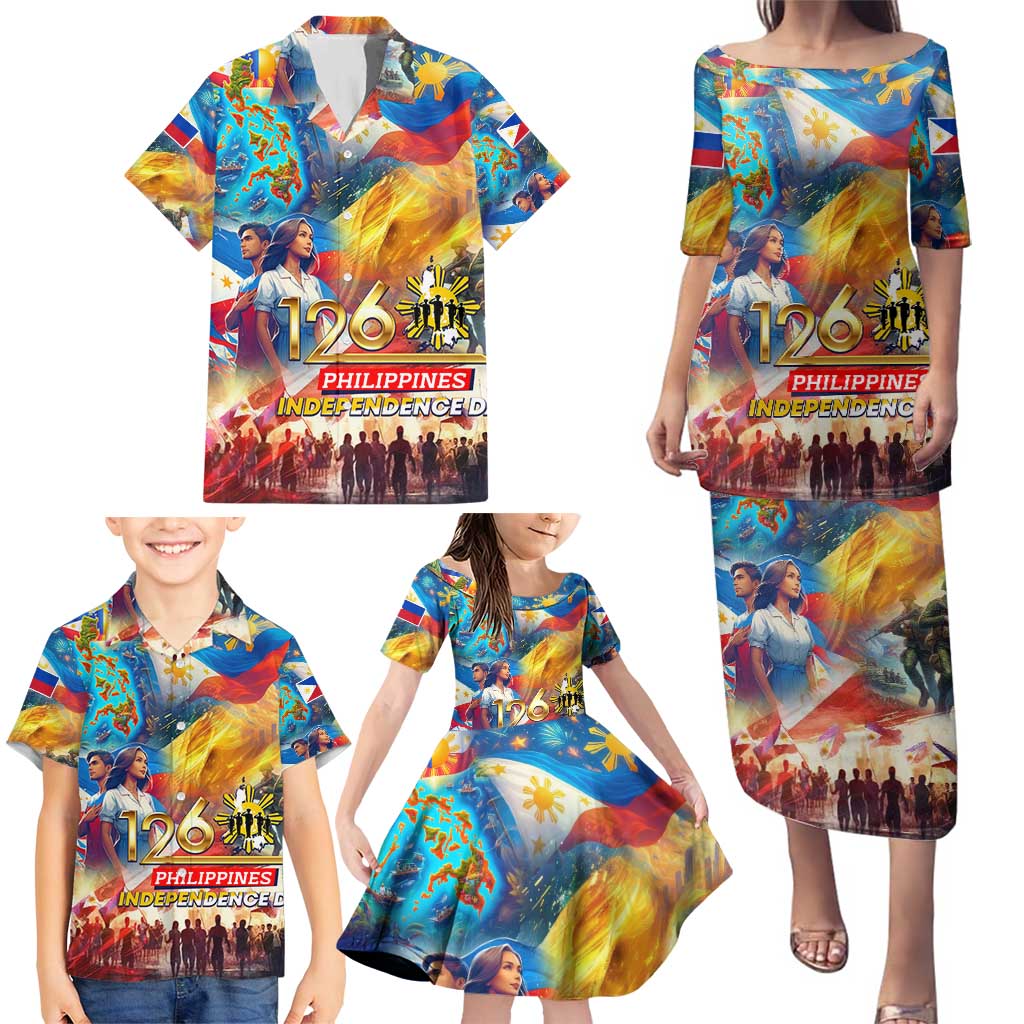 Custom The Philippines 126th Independence Anniversary Family Matching Puletasi and Hawaiian Shirt Art Style - Polynesian Pride