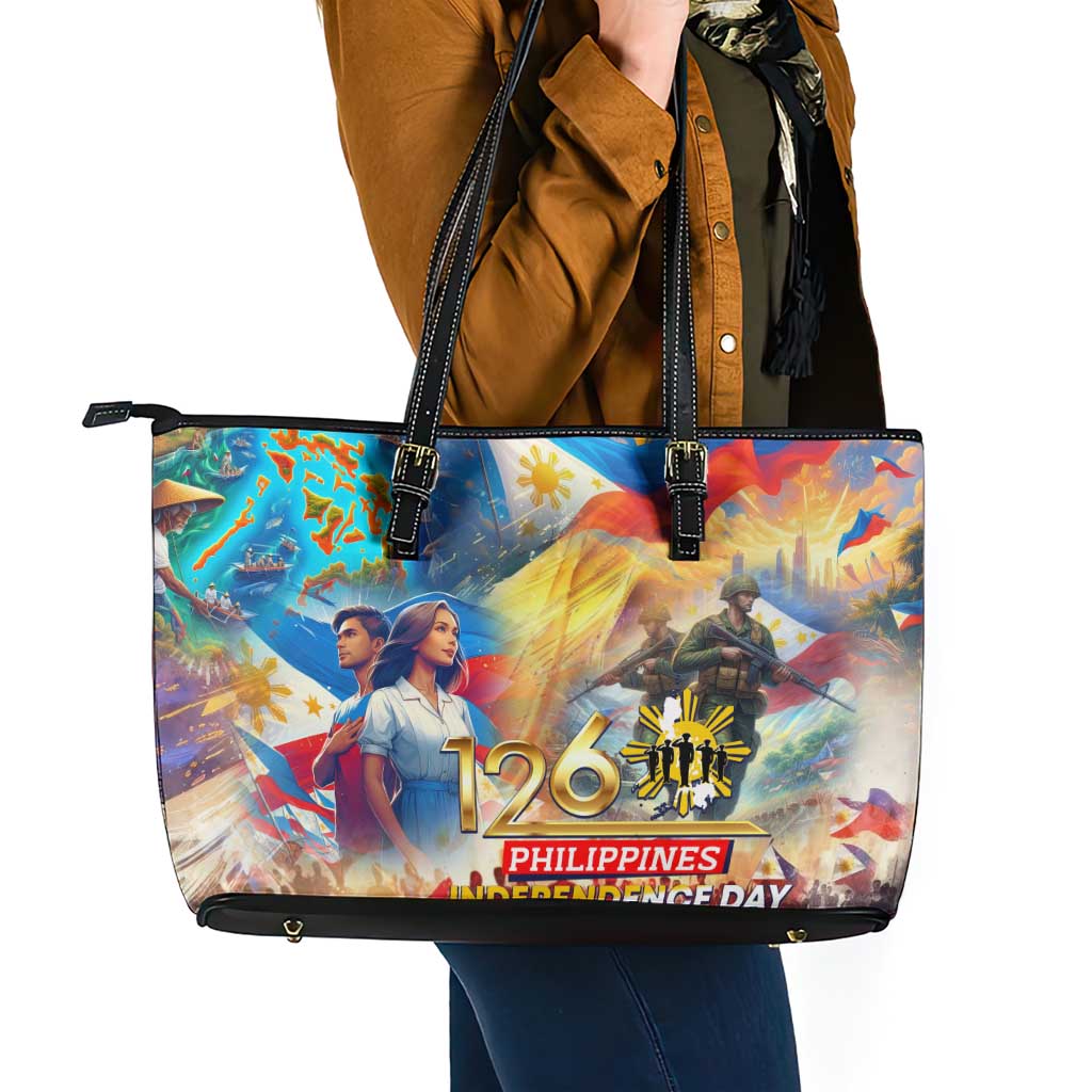 The Philippines 126th Independence Anniversary Leather Tote Bag Art Style - Polynesian Pride