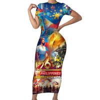 Custom The Philippines 126th Independence Anniversary Short Sleeve Bodycon Dress Art Style - Polynesian Pride
