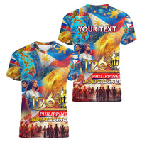 Custom The Philippines 126th Independence Anniversary Women V-Neck T-Shirt Art Style - Polynesian Pride