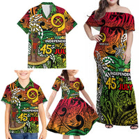 Personalized Vanuatu 45th Independence Anniversary Family Matching Off Shoulder Maxi Dress and Hawaiian Shirt Melanesian Pattern Reggae DT02 - Polynesian Pride