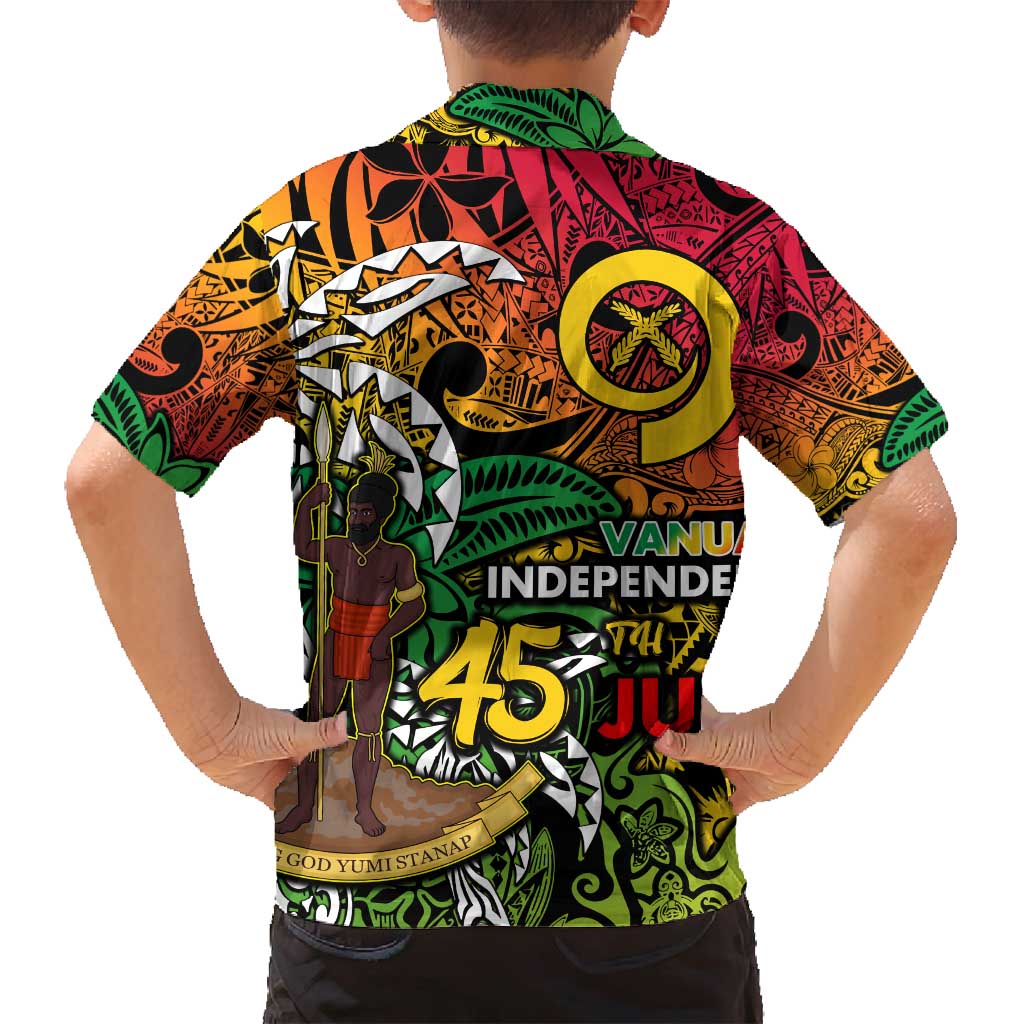 Personalized Vanuatu 45th Independence Anniversary Family Matching Off Shoulder Short Dress and Hawaiian Shirt Melanesian Pattern Reggae - Polynesian Pride