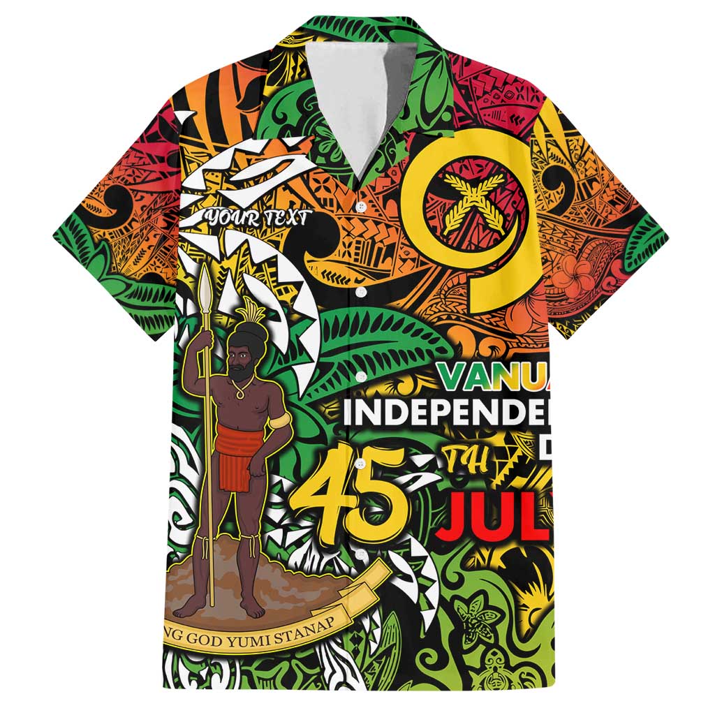 Personalized Vanuatu 45th Independence Anniversary Family Matching Off Shoulder Short Dress and Hawaiian Shirt Melanesian Pattern Reggae - Polynesian Pride