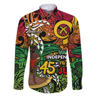 Personalized Vanuatu 45th Independence Anniversary Family Matching Off Shoulder Short Dress and Hawaiian Shirt Melanesian Pattern Reggae - Polynesian Pride