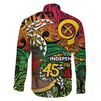 Personalized Vanuatu 45th Independence Anniversary Family Matching Off Shoulder Short Dress and Hawaiian Shirt Melanesian Pattern Reggae - Polynesian Pride