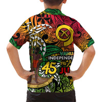 Personalized Vanuatu 45th Independence Anniversary Family Matching Short Sleeve Bodycon Dress and Hawaiian Shirt Melanesian Pattern Reggae - Polynesian Pride