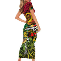Personalized Vanuatu 45th Independence Anniversary Family Matching Short Sleeve Bodycon Dress and Hawaiian Shirt Melanesian Pattern Reggae - Polynesian Pride