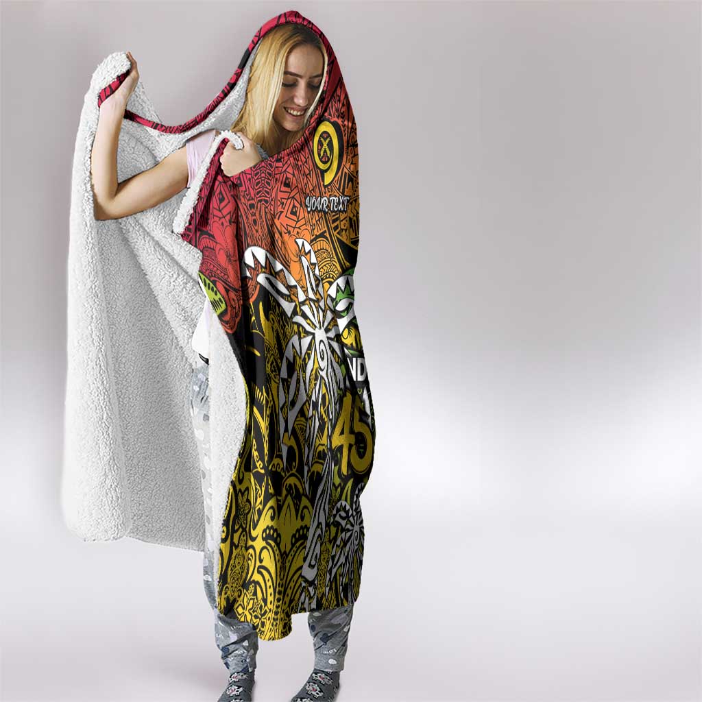 Personalized Vanuatu 45th Independence Anniversary Hooded Blanket Melanesian Pattern Reggae - Polynesian Pride