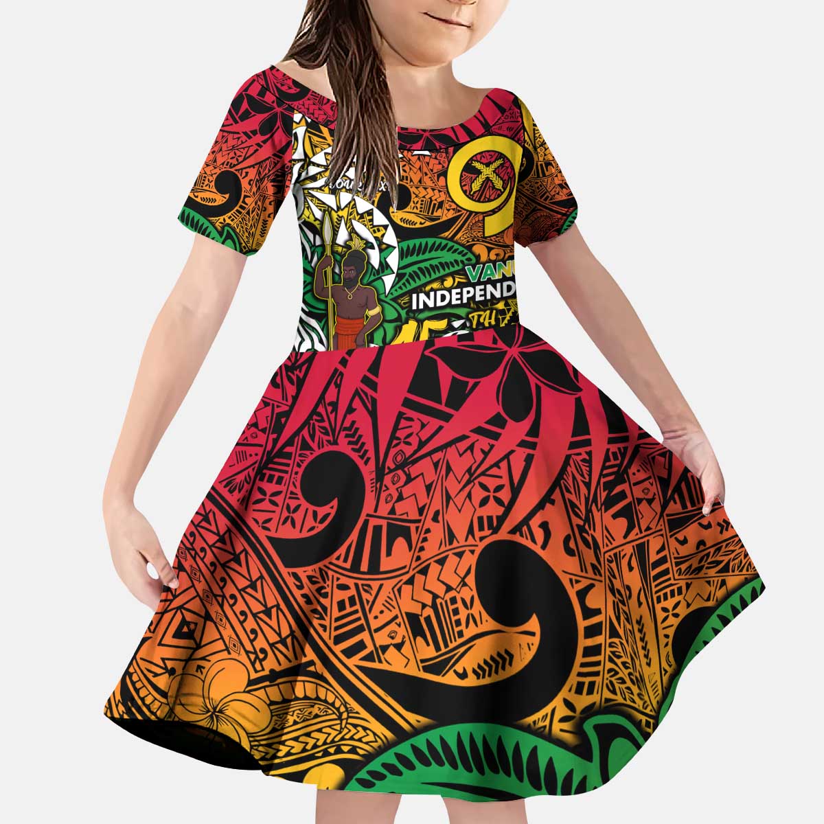 Personalized Vanuatu 45th Independence Anniversary Kid Short Sleeve Dress Melanesian Pattern Reggae DT02 KID Art - Polynesian Pride