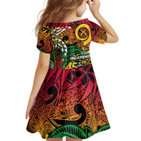 Personalized Vanuatu 45th Independence Anniversary Kid Short Sleeve Dress Melanesian Pattern Reggae DT02 - Polynesian Pride