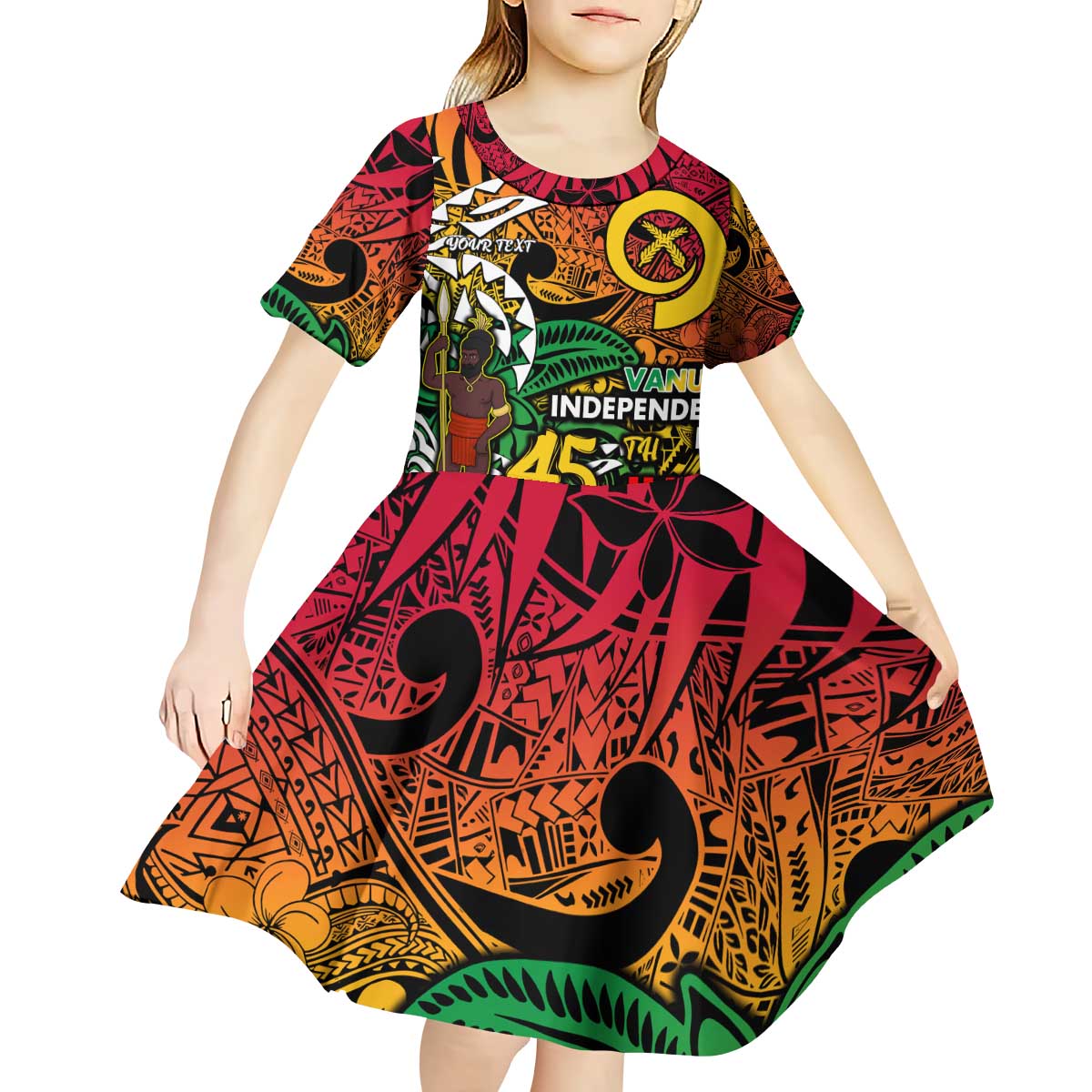 Personalized Vanuatu 45th Independence Anniversary Kid Short Sleeve Dress Melanesian Pattern Reggae DT02 - Polynesian Pride