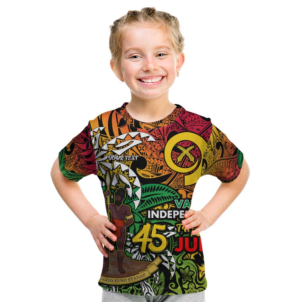 Personalized Vanuatu 45th Independence Anniversary Kid T Shirt Melanesian Pattern Reggae - Polynesian Pride