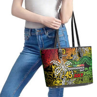Personalized Vanuatu 45th Independence Anniversary Leather Tote Bag Melanesian Pattern Reggae - Polynesian Pride
