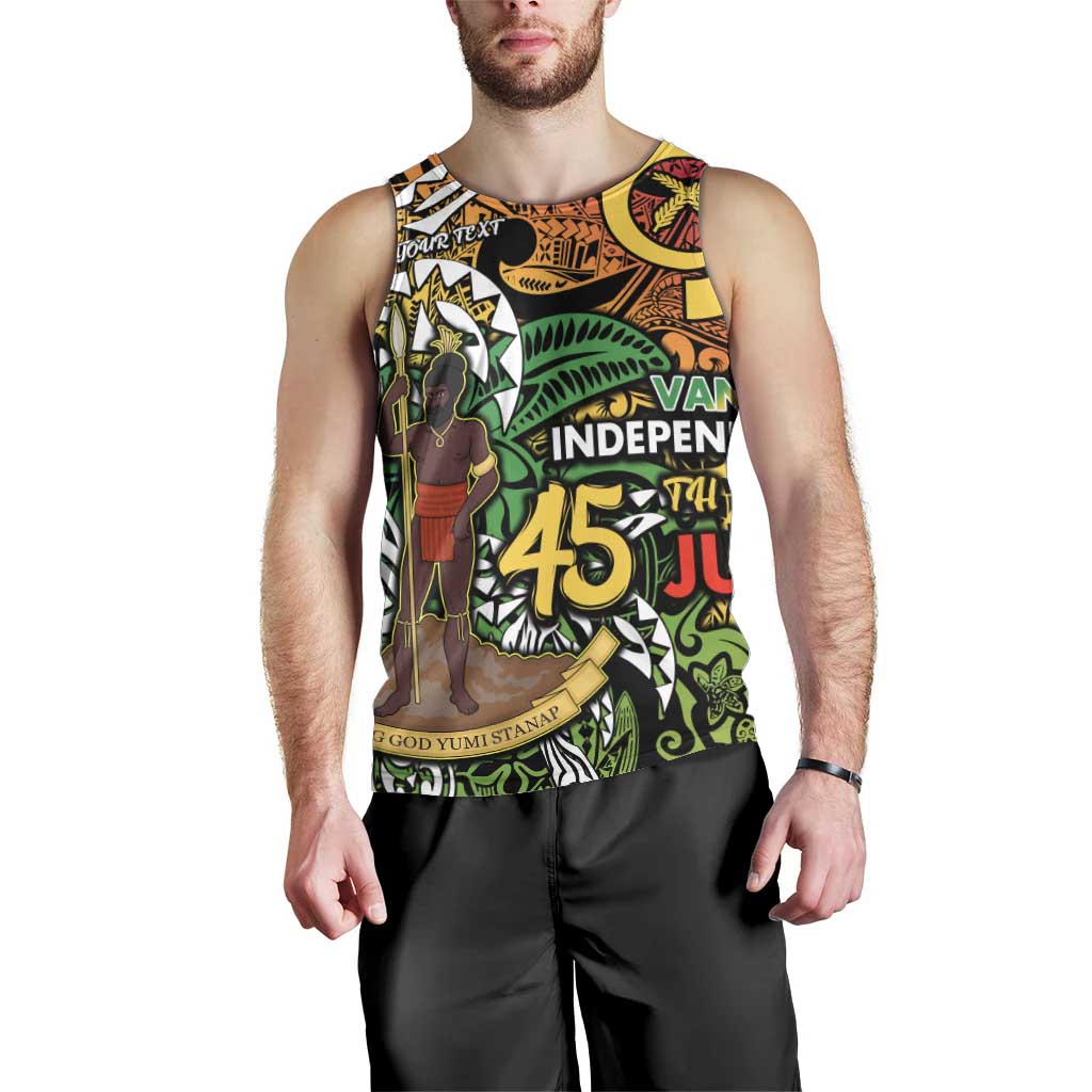 Personalized Vanuatu 45th Independence Anniversary Men Tank Top Melanesian Pattern Reggae - Polynesian Pride