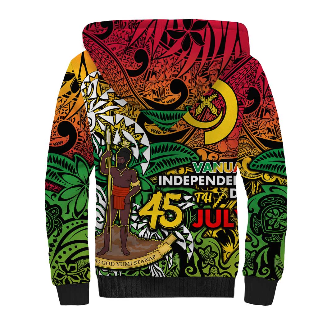 Personalized Vanuatu 45th Independence Anniversary Sherpa Hoodie Melanesian Pattern Reggae - Polynesian Pride