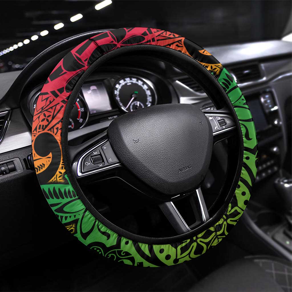 Vanuatu 45th Independence Anniversary Steering Wheel Cover Melanesian Pattern Reggae - Polynesian Pride