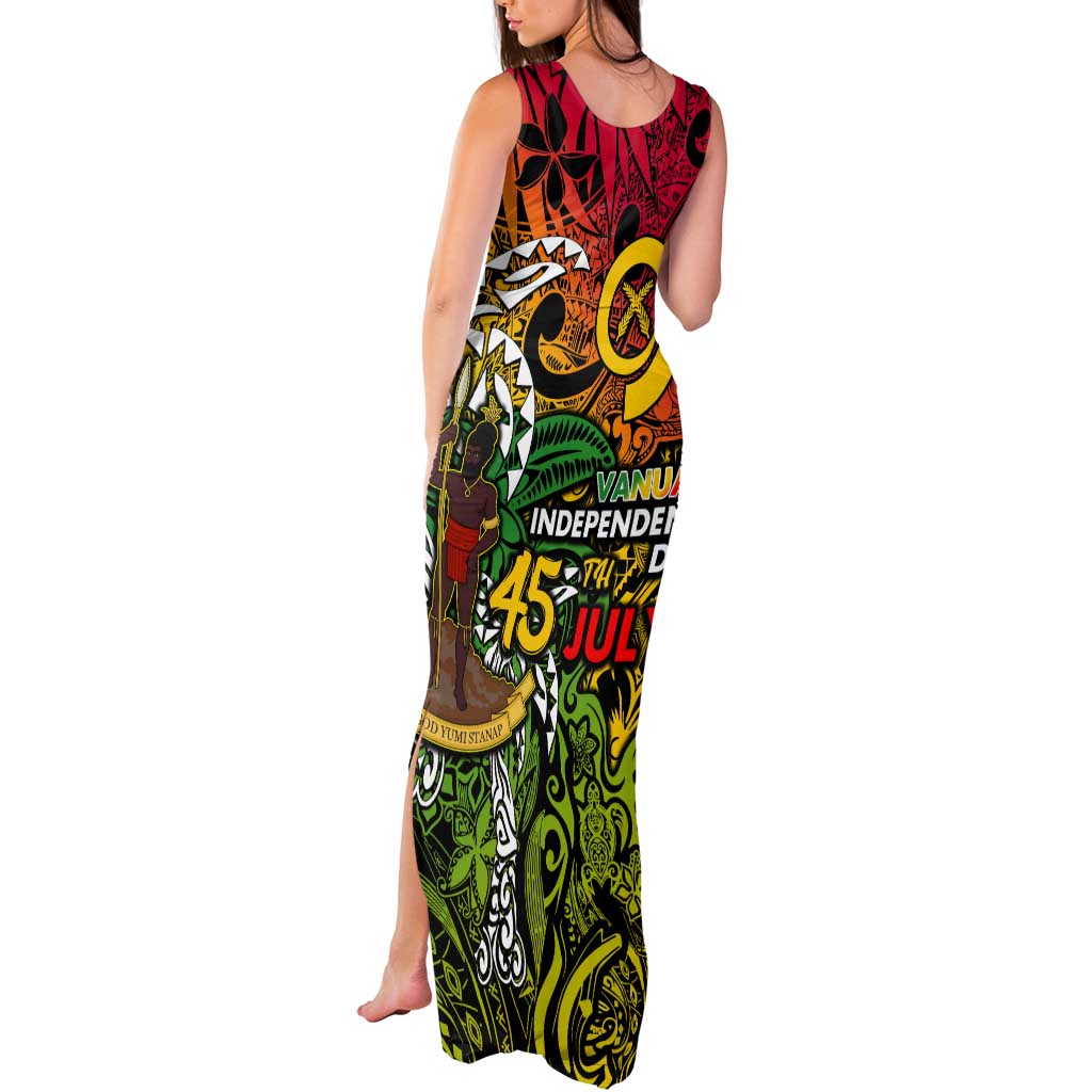 Personalized Vanuatu 45th Independence Anniversary Tank Maxi Dress Melanesian Pattern Reggae - Polynesian Pride