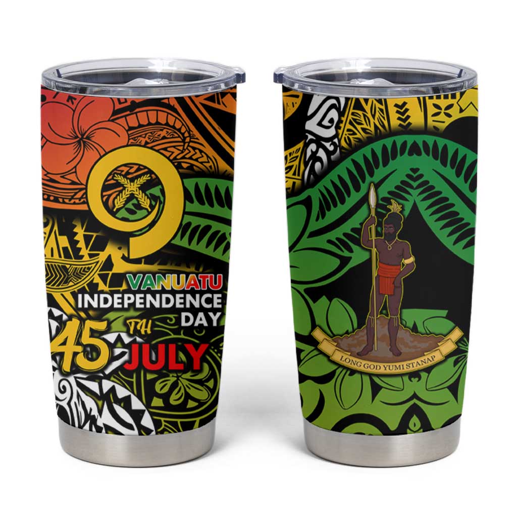 Vanuatu 45th Independence Anniversary Tumbler Cup Melanesian Pattern Reggae - Polynesian Pride