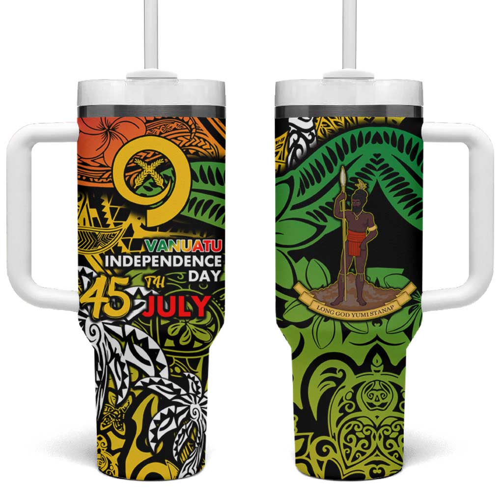 Vanuatu 45th Independence Anniversary Tumbler With Handle Melanesian Pattern Reggae - Polynesian Pride