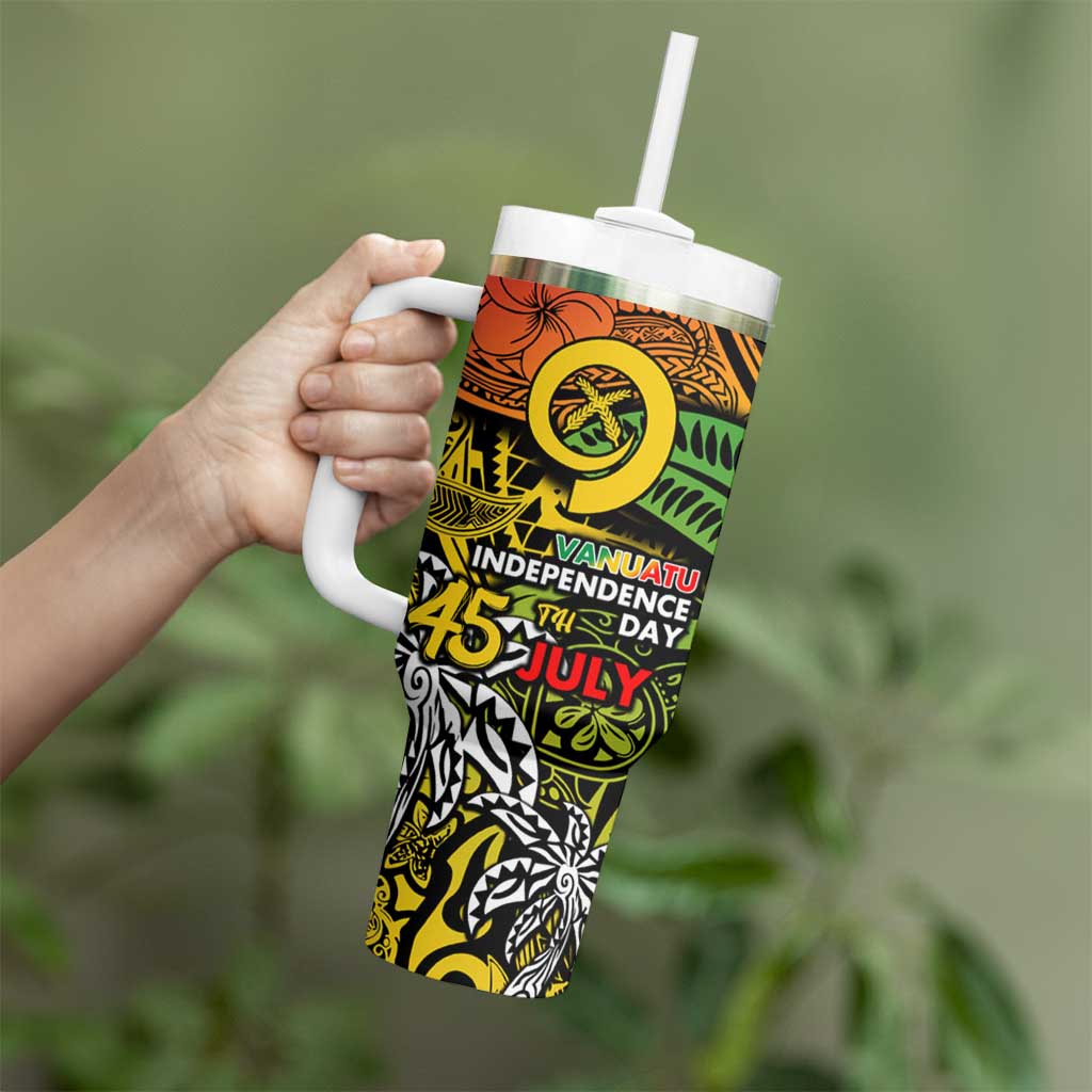 Vanuatu 45th Independence Anniversary Tumbler With Handle Melanesian Pattern Reggae - Polynesian Pride