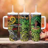 Vanuatu 45th Independence Anniversary Tumbler With Handle Melanesian Pattern Reggae - Polynesian Pride