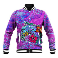 Personalized Dolphin Polynesia Baseball Jacket Hibiscus Tropical Wave - Purple Vibes
