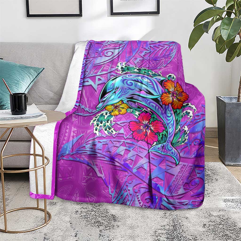 Dolphin Polynesia Blanket Hibiscus Tropical Wave - Purple Vibes