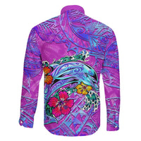 Personalized Dolphin Polynesia Family Matching Off Shoulder Maxi Dress and Hawaiian Shirt Hibiscus Tropical Wave - Purple Vibes