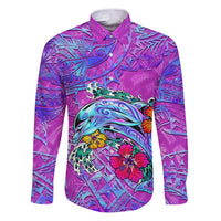 Personalized Dolphin Polynesia Family Matching Puletasi and Hawaiian Shirt Hibiscus Tropical Wave - Purple Vibes