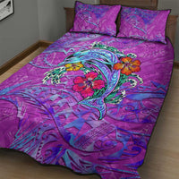 Dolphin Polynesia Quilt Bed Set Hibiscus Tropical Wave - Purple Vibes