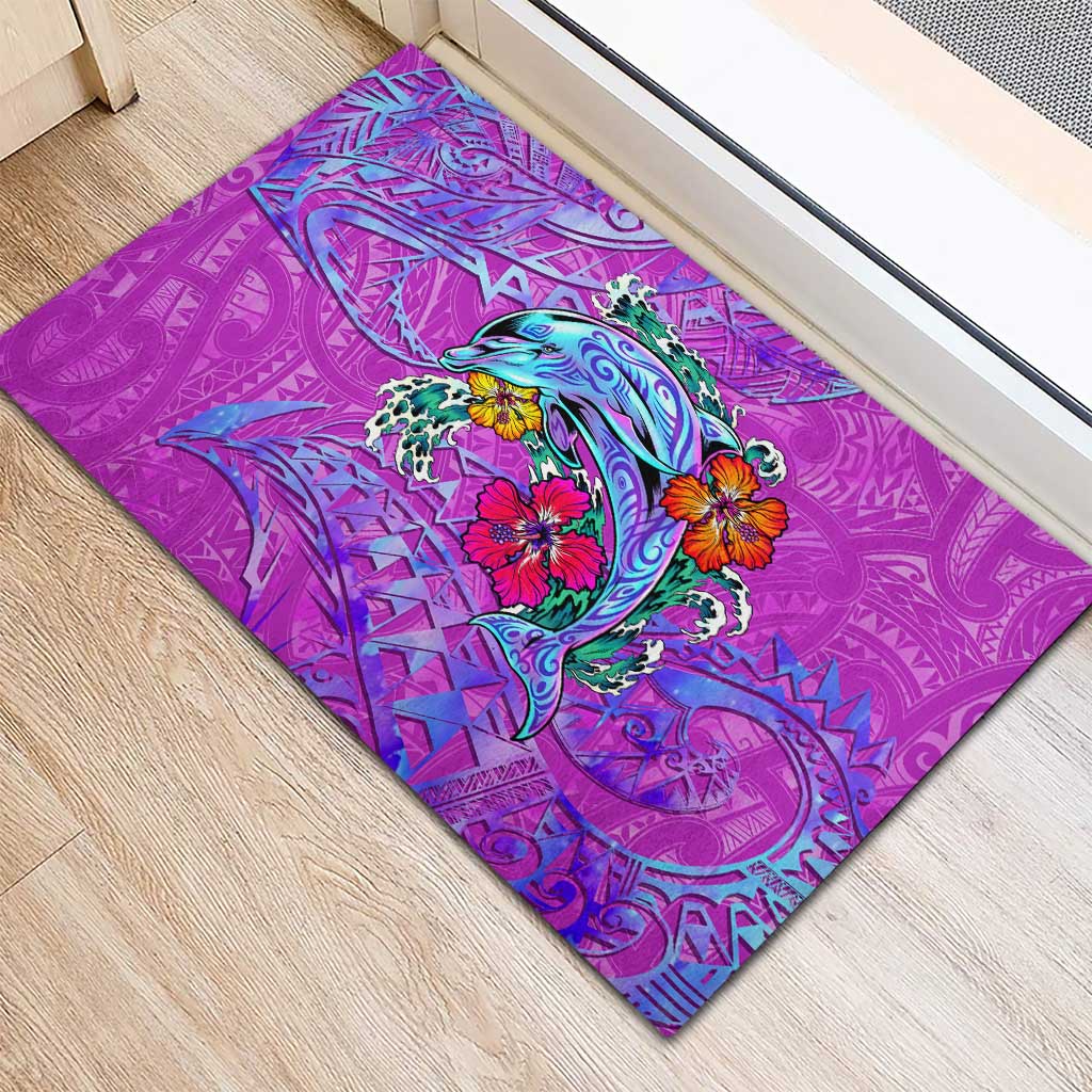 Dolphin Polynesia Rubber Doormat Hibiscus Tropical Wave - Purple Vibes DT02 - Polynesian Pride