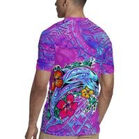 Personalized Dolphin Polynesia Rugby Jersey Hibiscus Tropical Wave - Purple Vibes
