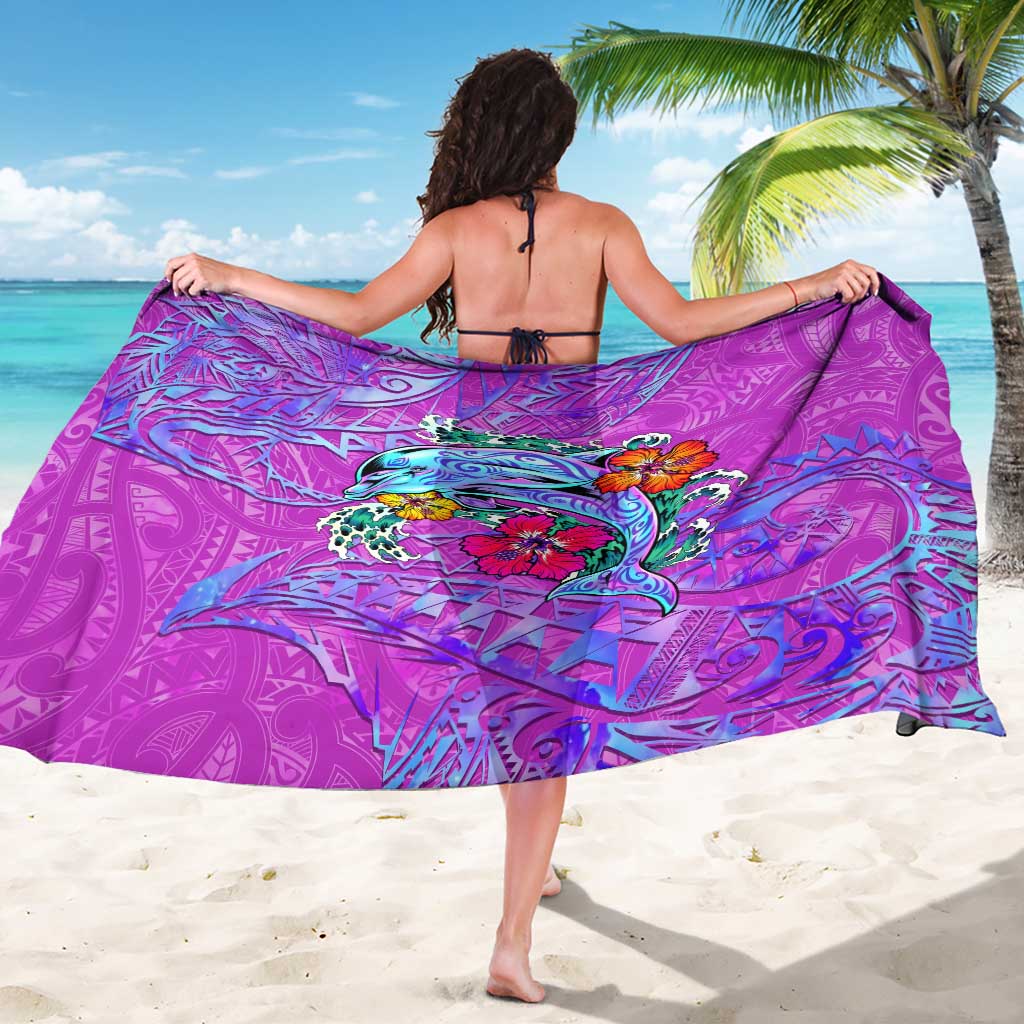 Dolphin Polynesia Sarong Hibiscus Tropical Wave - Purple Vibes