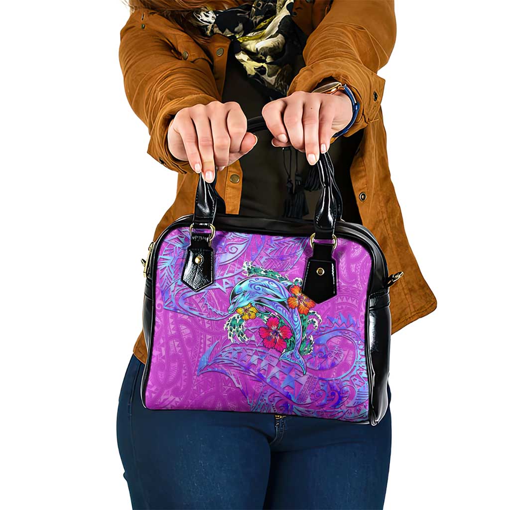 Dolphin Polynesia Shoulder Handbag Hibiscus Tropical Wave - Purple Vibes