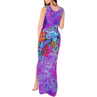 Personalized Dolphin Polynesia Tank Maxi Dress Hibiscus Tropical Wave - Purple Vibes