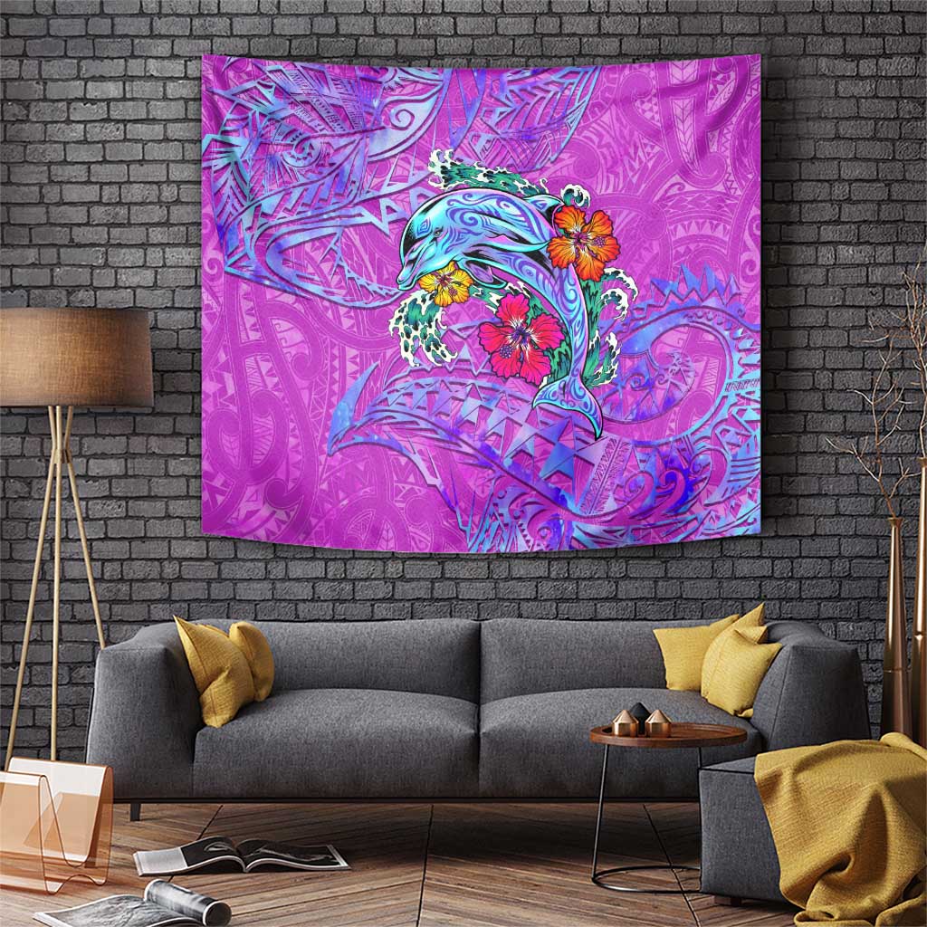 Dolphin Polynesia Tapestry Hibiscus Tropical Wave - Purple Vibes DT02 Purple - Polynesian Pride