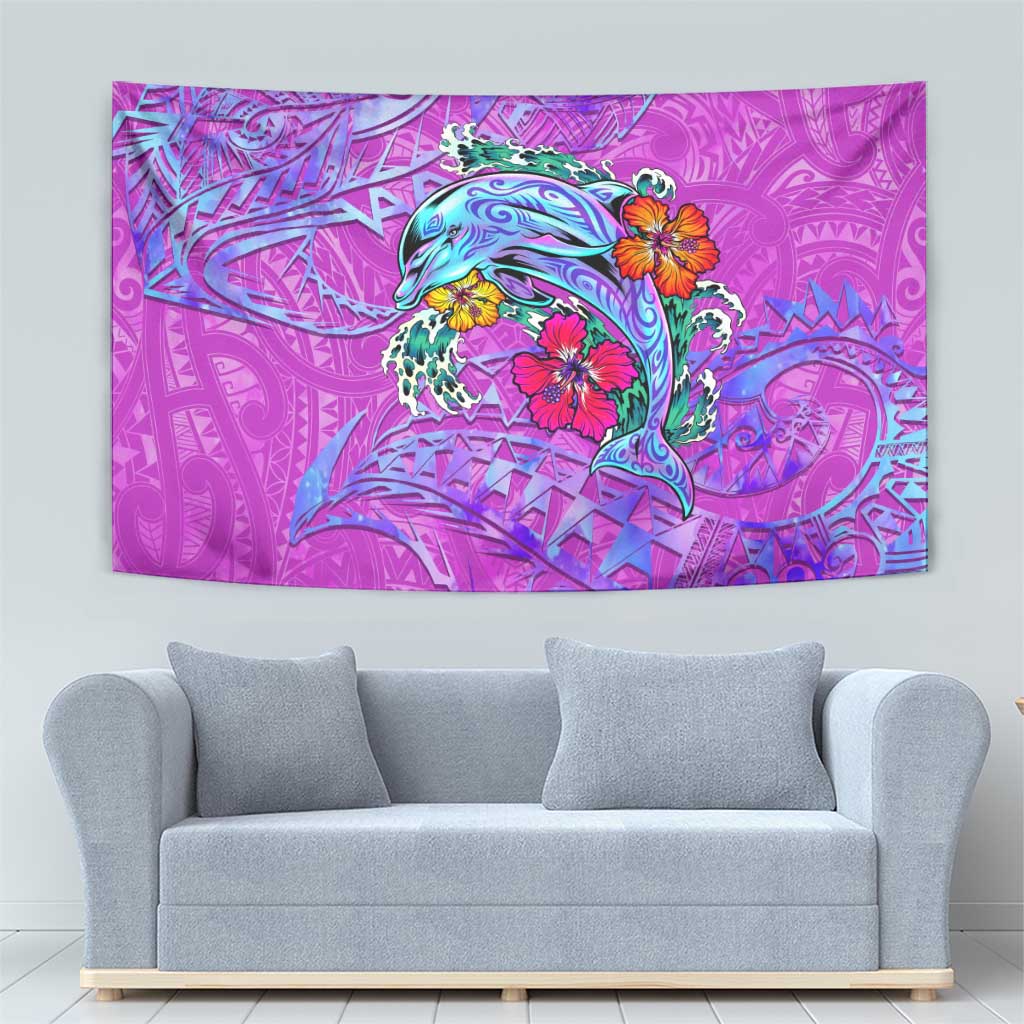 Dolphin Polynesia Tapestry Hibiscus Tropical Wave - Purple Vibes DT02 - Polynesian Pride