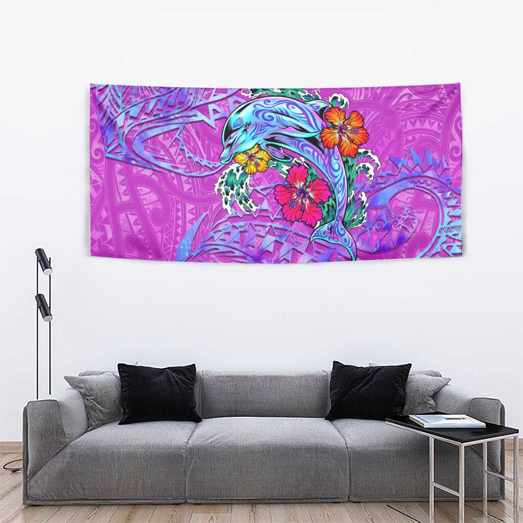 Dolphin Polynesia Tapestry Hibiscus Tropical Wave - Purple Vibes DT02 - Polynesian Pride