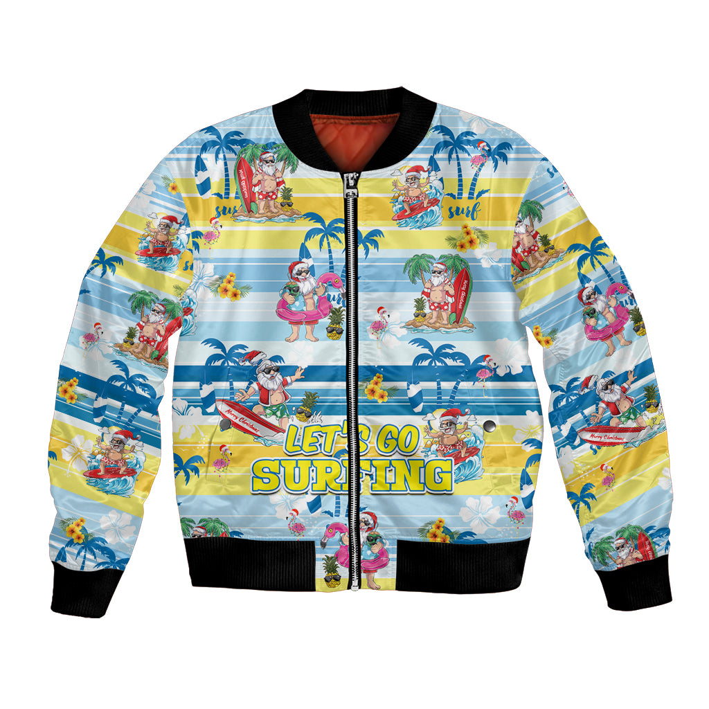 Surfing Christmas Bomber Jacket Tropical Santa Let's Go Surfing DT02 Unisex Art - Polynesian Pride