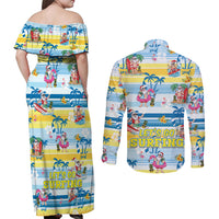 Surfing Christmas Couples Matching Off Shoulder Maxi Dress and Long Sleeve Button Shirt Tropical Santa Let's Go Surfing DT02 - Polynesian Pride