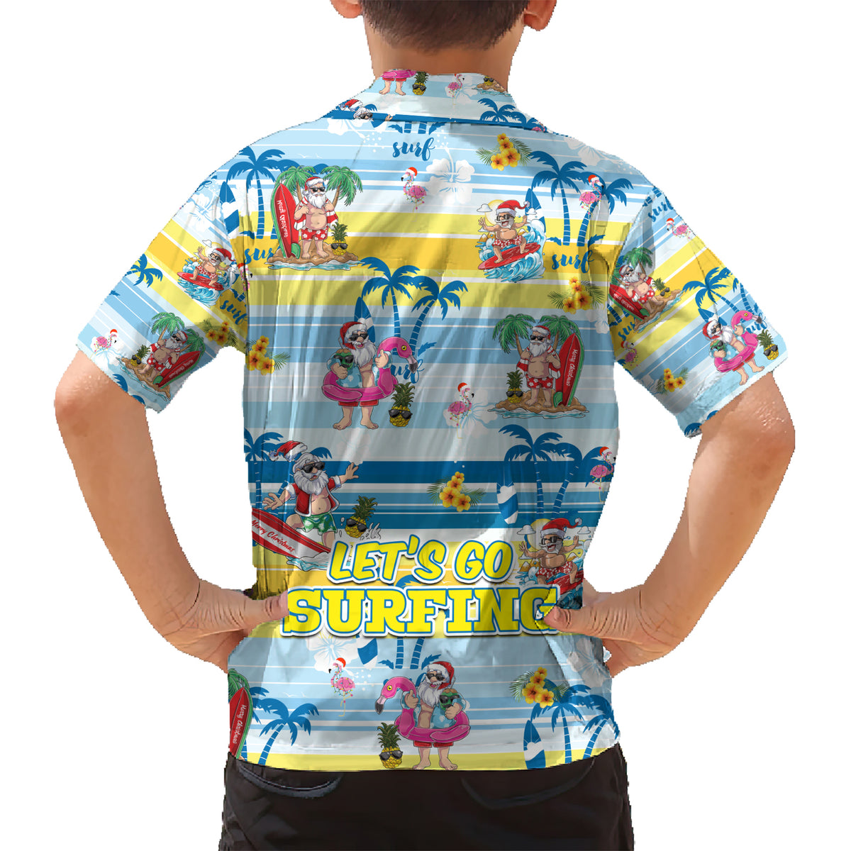 Surfing Christmas Family Matching Short Sleeve Bodycon Dress and Hawaiian Shirt Tropical Santa Let's Go Surfing DT02 - Polynesian Pride