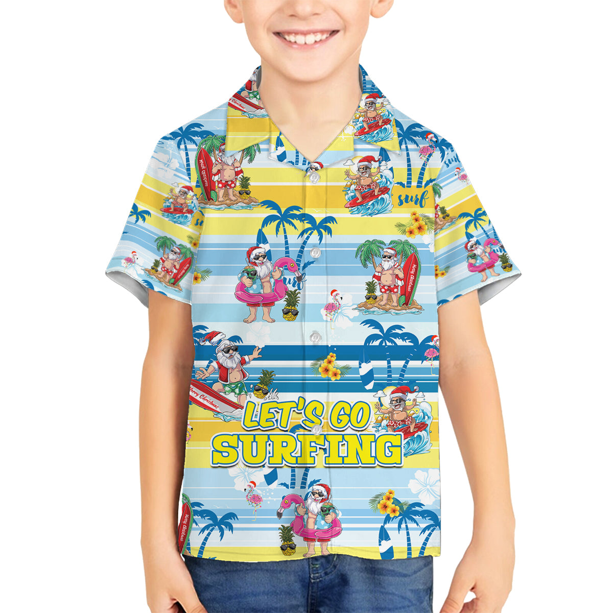 Surfing Christmas Family Matching Summer Maxi Dress and Hawaiian Shirt Tropical Santa Let's Go Surfing DT02 Son's Shirt Art - Polynesian Pride
